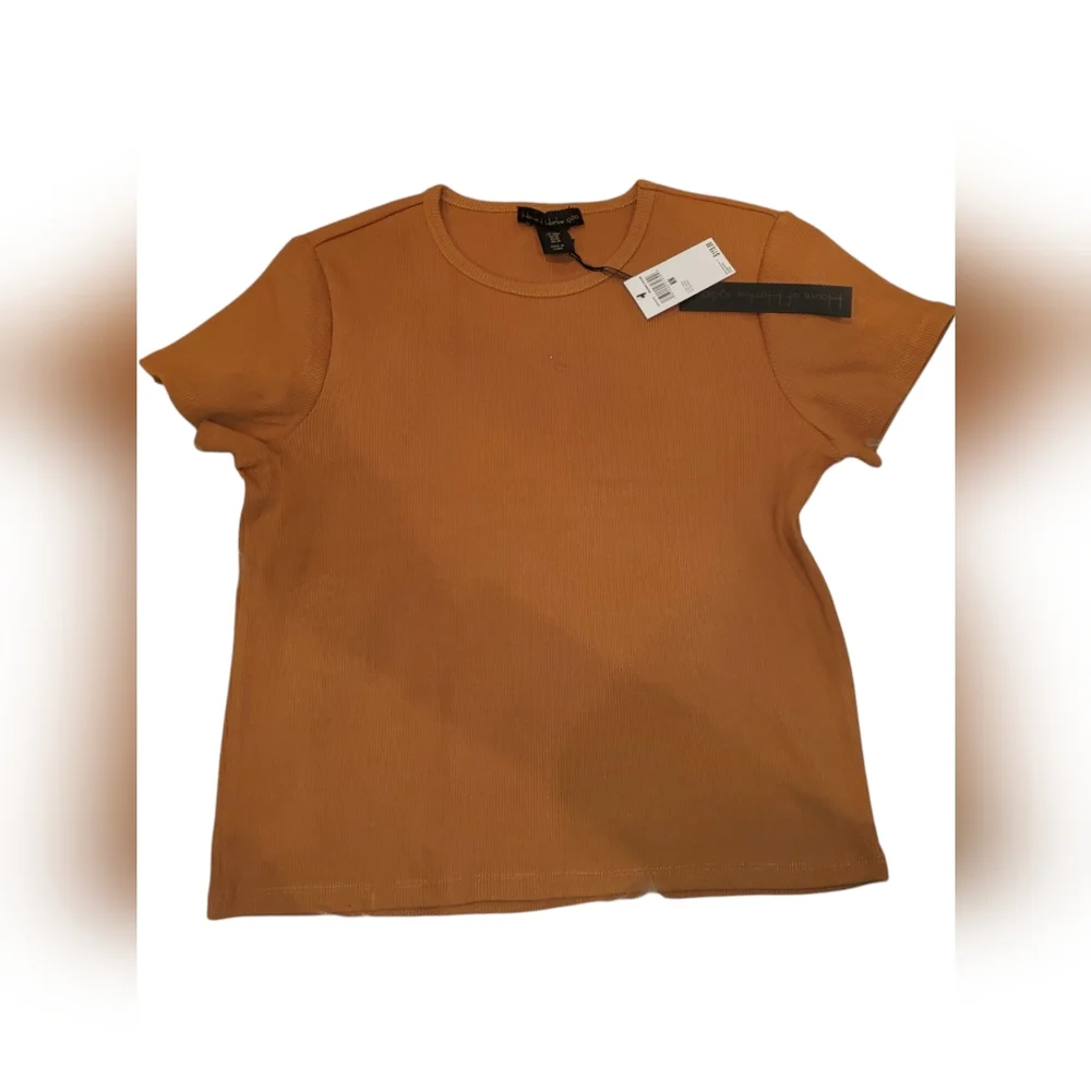 NWT House of Harlow 1960 Brown Ribbed Fitted Short Sleeve Tee Medium - Picture 2 of 7